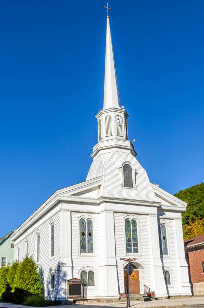 istock Traditional White Church and Clear Sky 640923572