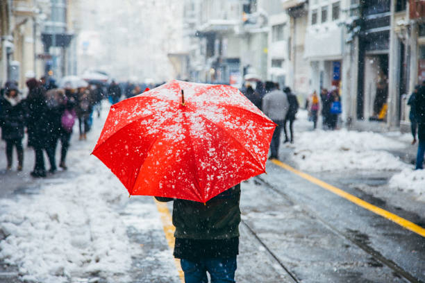 Winter in Istiklal Street, Beyoglu, Istanbul Istiklal street in a snowy winter day in Taksim, Beyoğlu boulevard photos stock pictures, royalty-free photos & images