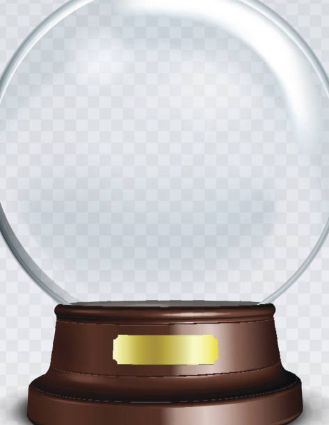 istock Vector Empty Snow Globe. White transparent glass sphere on a stand with Metal Sign with glares and highlights. 640926606