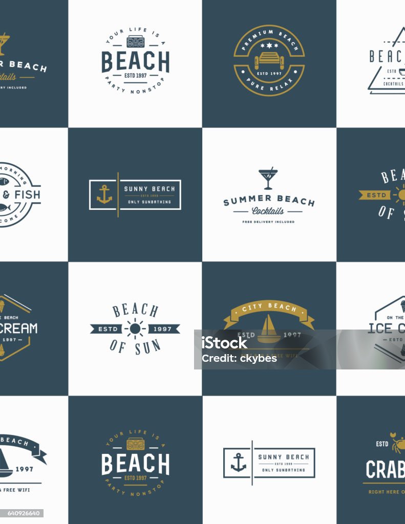 Satz von Strand Meer Bar Vektorelemente und Sommer einsetzbar als Logo oder Symbol in Premium-Qualität - Lizenzfrei Logo Vektorgrafik