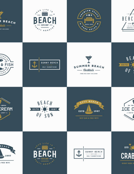 Set of Vector Beach Sea Bar Elements and Summer can be used as Logo or Icon in premium quality Set of Vector Beach Sea Bar Elements and Summer can be used as Logo or Icon in premium quality beach bar stock illustrations
