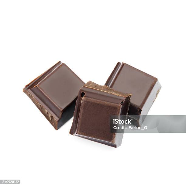 Dark Chocolate Cubes Isolated On White Background Stock Photo - Download Image Now - Dark Chocolate, Square - Composition, White Background