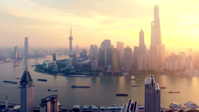 Shanghai Landmark morning aerial