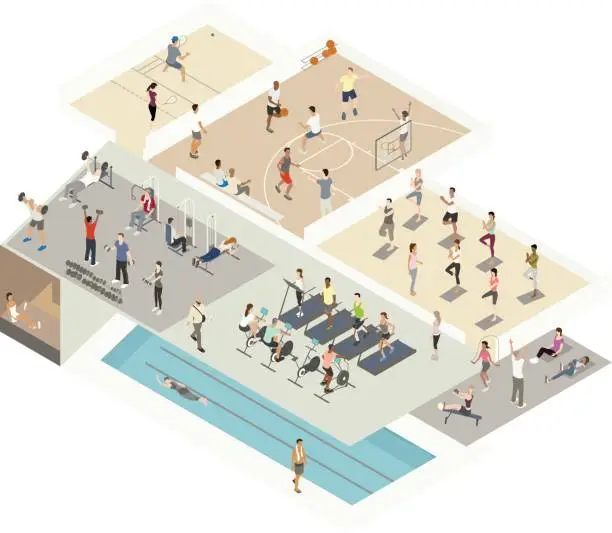 Vector illustration of Gym Illustration Isometric Cutaway