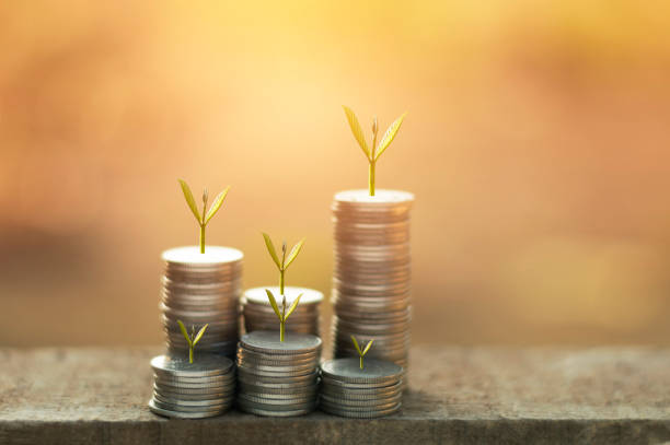 istock silver coin stack and tree in concept of growth business background. 640945578