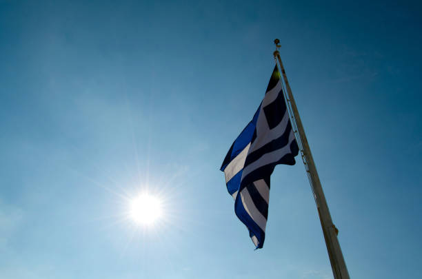 istock Greek flag and sun 640948442