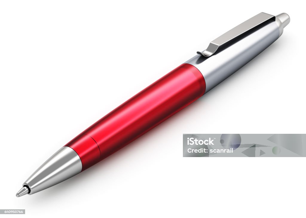 Bolígrafo de metal acero inoxidable rojo - Foto de stock de Bolígrafo de punta esférica libre de derechos