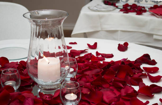 istock Red Rose Petal And Candle Arrangement 640952548