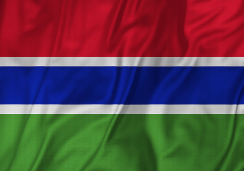 Closeup of Ruffled Gambia Flag, Gambia Flag Blowing in Wind