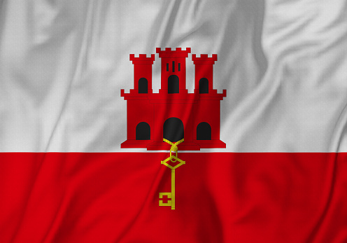 Closeup of Ruffled Gibraltar Flag, Gibraltar Flag Blowing in Wind