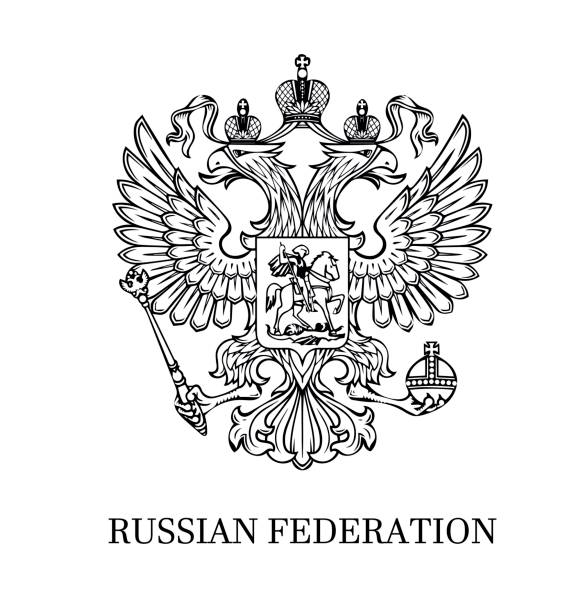 Outlined coat of arms of Russia The illustration of outlined coat of arms of Russian Federation with two-headed eagle. Black and white. russian culture stock illustrations