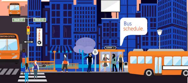 Vector illustration of Smart modern city concepts online bus schedule