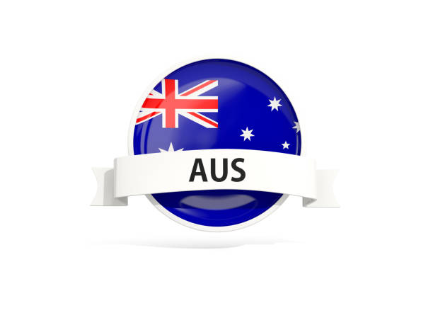 Flag of australia with banner and country code isolated on white. 3D illustration
