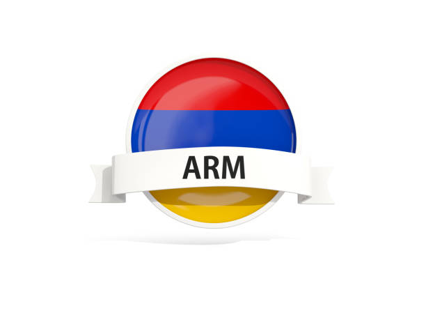 Flag of armenia with banner and country code isolated on white. 3D illustration
