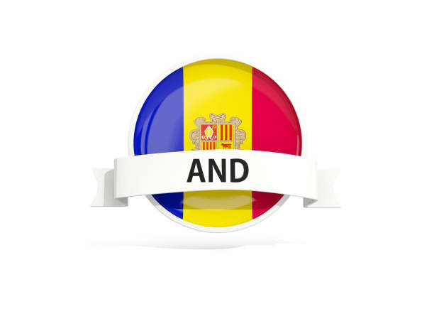Flag of andorra with banner and country code isolated on white. 3D illustration