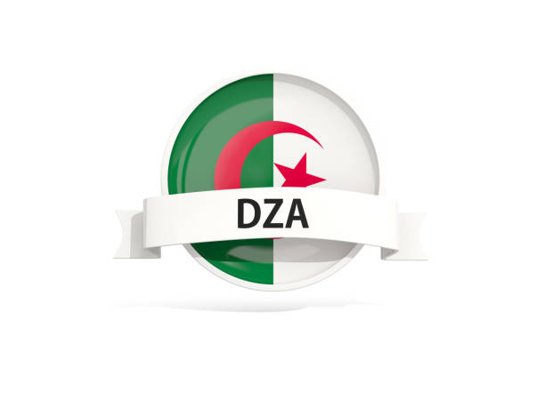 Flag of algeria with banner and country code isolated on white. 3D illustration