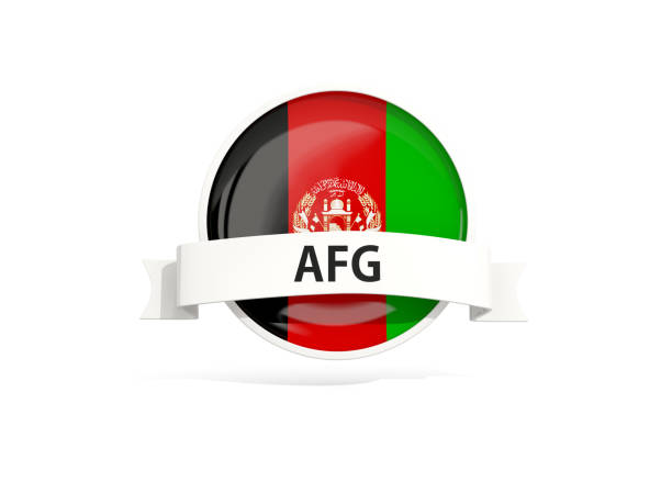 Flag of afghanistan with banner and country code isolated on white. 3D illustration