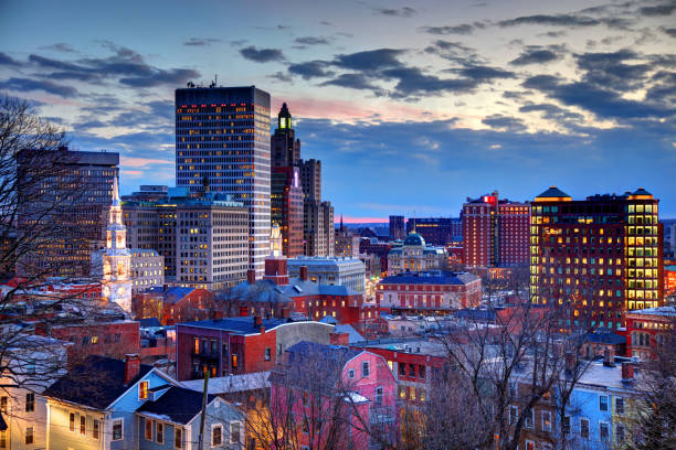 istock Downtown Providence Rhode Island skyline at dusk 640962528