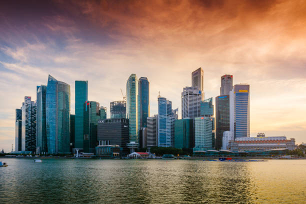 istock Panoramic view of the Singapore skyline at dusk 640963378