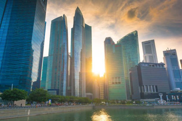 istock Panoramic view of the Singapore skyline at dusk 640963424