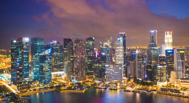 istock Panoramic view of the Singapore skyline at dusk 640963670
