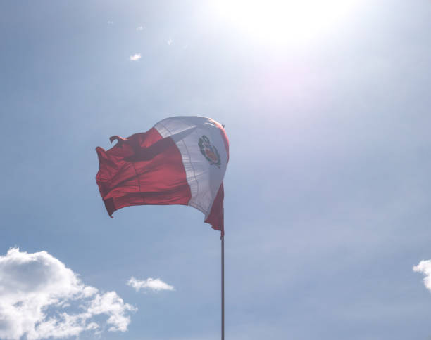 istock Flag of Peru waving against blue sky 640963764