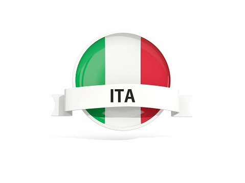 Flag of italy with banner and country code isolated on white. 3D illustration