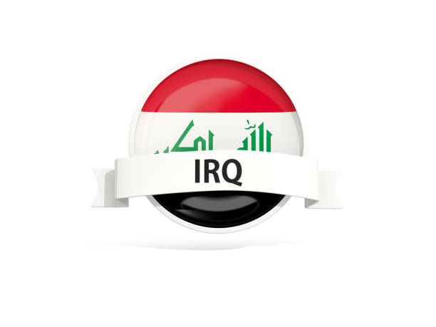 Flag of iraq with banner and country code isolated on white. 3D illustration