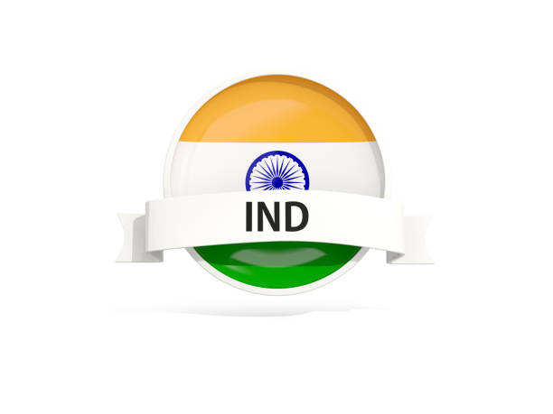 Flag of india with banner and country code isolated on white. 3D illustration