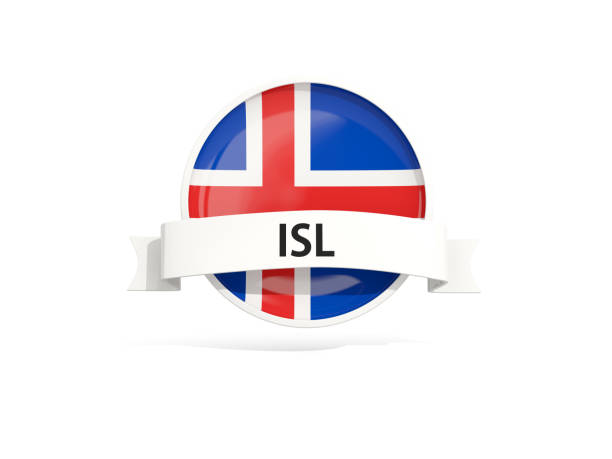 Flag of iceland with banner and country code isolated on white. 3D illustration