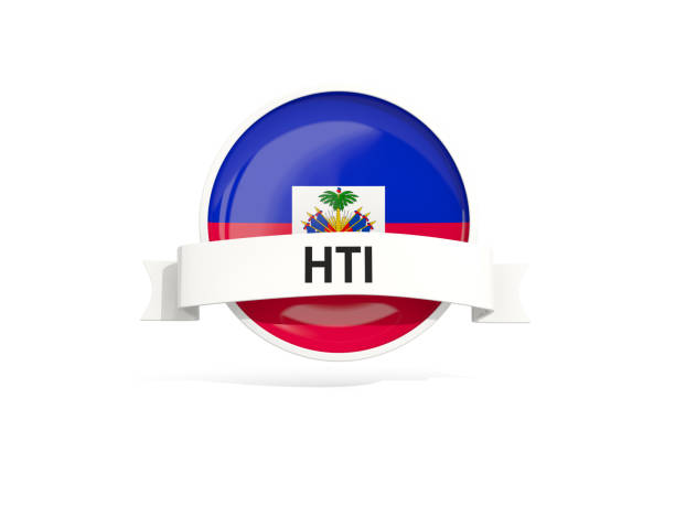 Flag of haiti with banner and country code isolated on white. 3D illustration