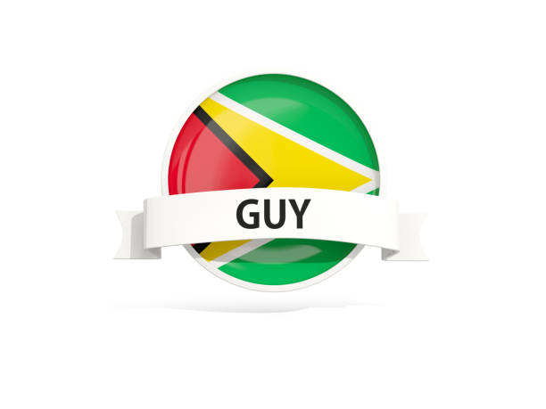 Flag of guyana with banner and country code isolated on white. 3D illustration