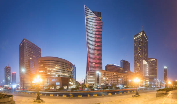 istock Warsaw city with skyscrapers at night 640964608