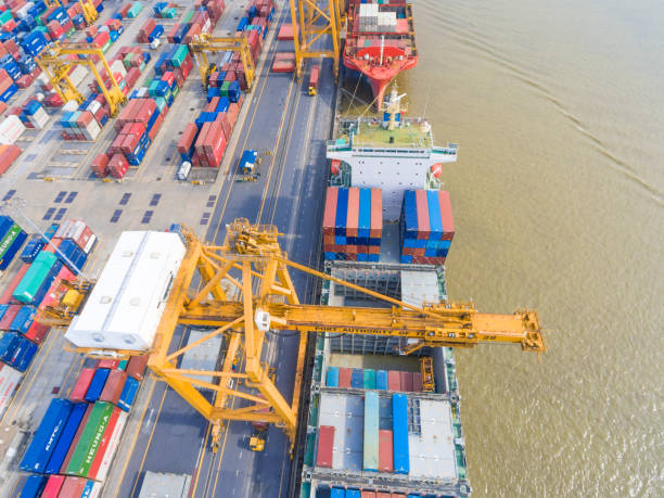 istock Aerial view of Industrial and Container ship logistic the harbor 640966826