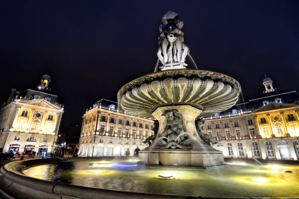 Fountain of Three Graces erected in 1869, Place de La Bourse, Bordeaux, France