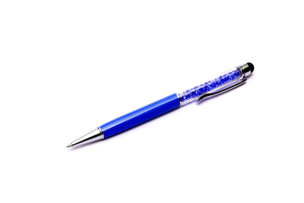 istock Blue pen in closeup isolated on white background 640978836