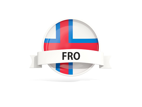 Flag of faroe islands with banner and country code isolated on white. 3D illustration