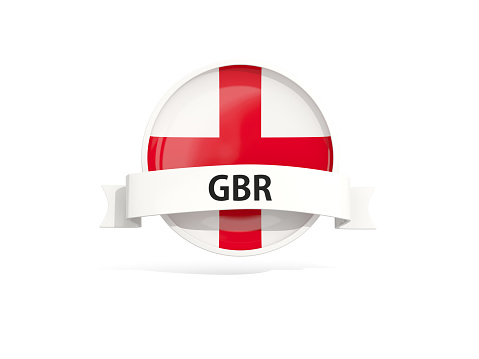 Flag of england with banner and country code isolated on white. 3D illustration