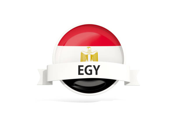 Flag of egypt with banner and country code isolated on white. 3D illustration