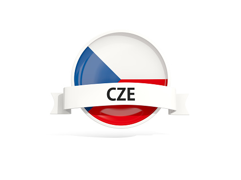 Flag of czech republic with banner and country code isolated on white. 3D illustration