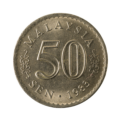 50 malaysian sen coin (1983) obverse isolated on white background