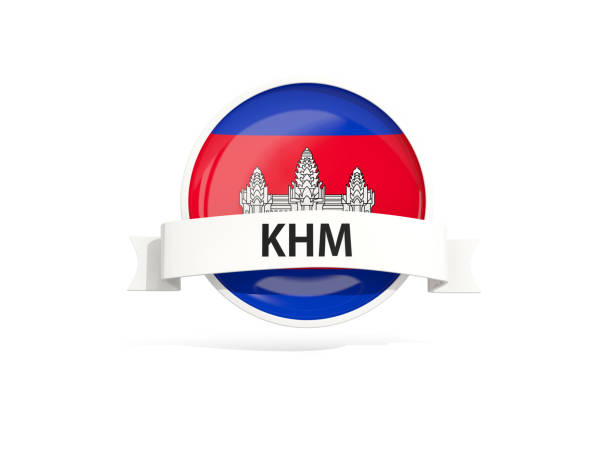 Flag of cambodia with banner and country code isolated on white. 3D illustration