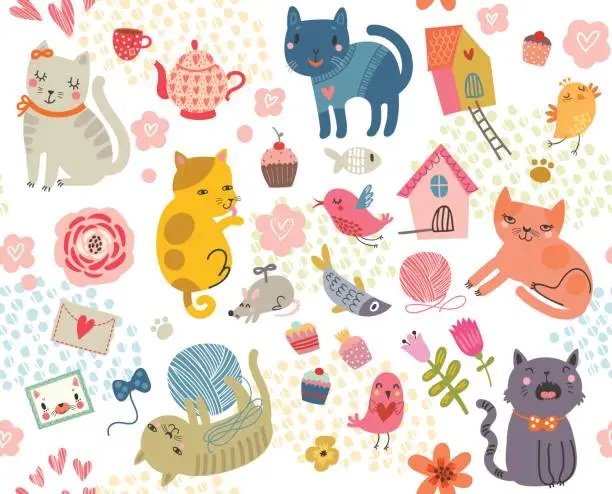Vector illustration of Seamless pattern with cats