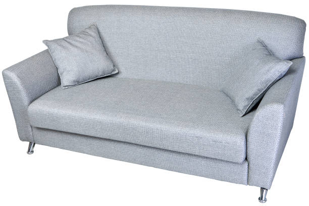 istock 2 seater modern sofa in light grey fabric, on whaite. 640984850