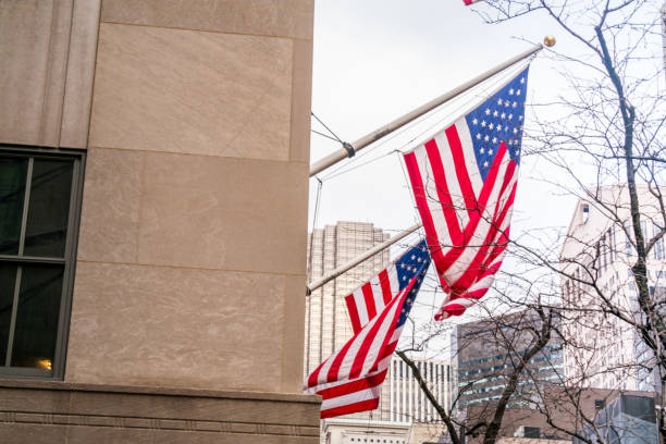 istock United States flag on Buildings 640984902