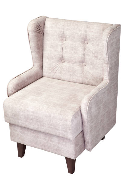 istock Single linen arm chair upholstered fabric, isolated on white background. 640987008