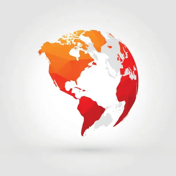 Vector illustration of orange red globe north, central and south america