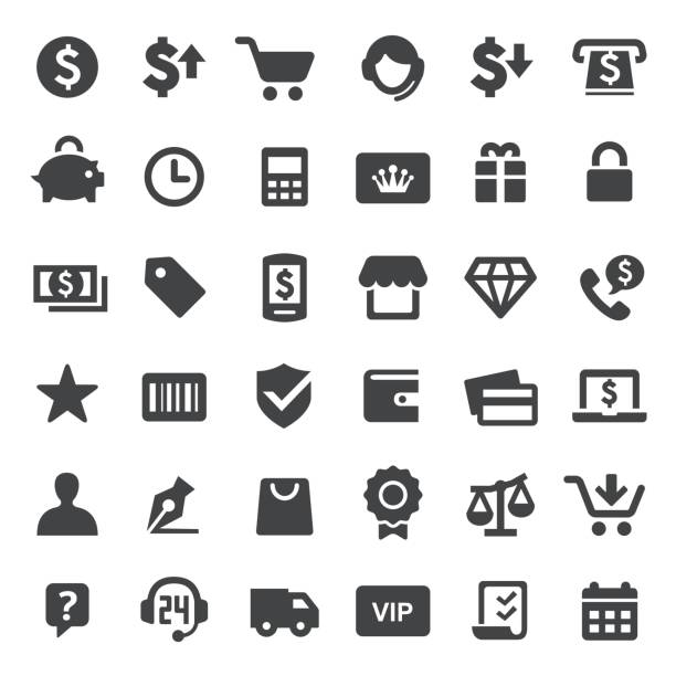 쇼핑 아이콘-큰 시리즈 - symbol retail computer icon shopping bag stock illustrations