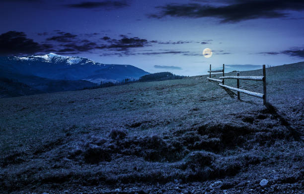 istock fence on rural field in spring at night 640997806
