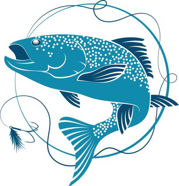 łosoś i przynęta do połowu - chinook salmon stock illustrations